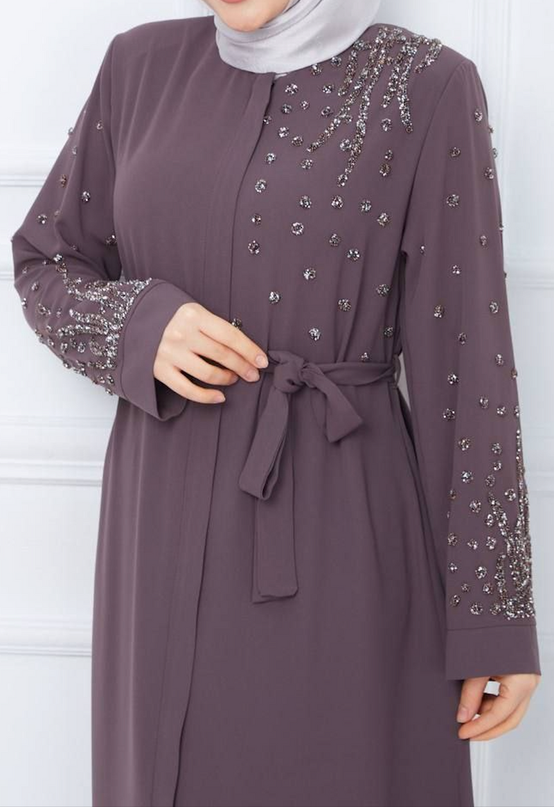 Chic Ornate Abaya (Dusky Mauve)