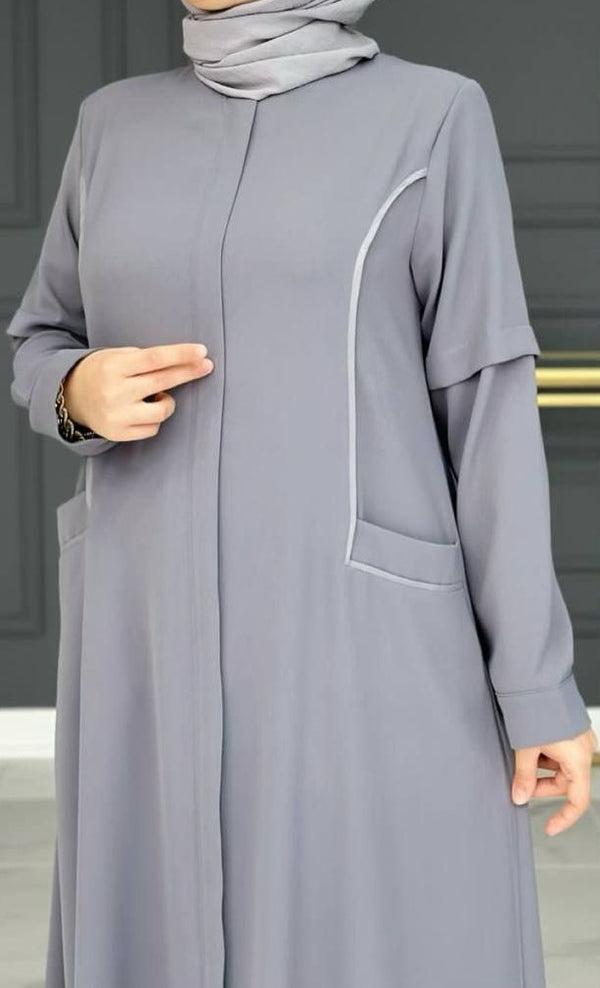 Smokey Grey Abaya w Front Pockets