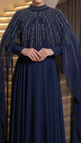 Cosmic-Light/Midnight Blue Cape Dress
