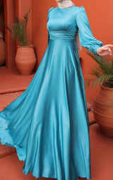 Shimmer Satin Silk Gown (Turquoise)