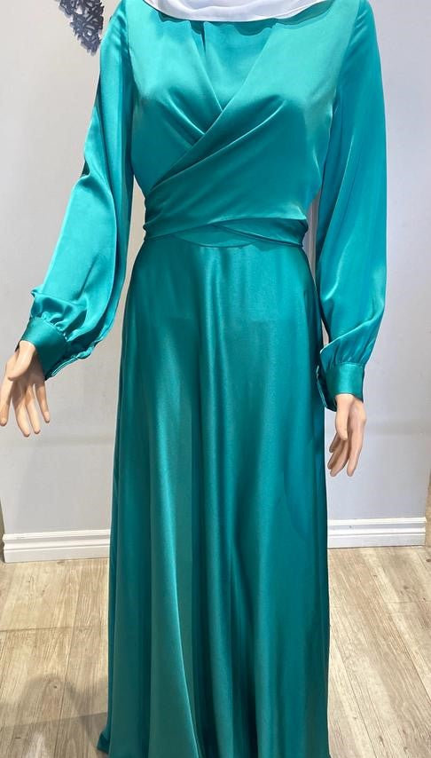 Tie-back Satin Silk Gown (Turquoise)