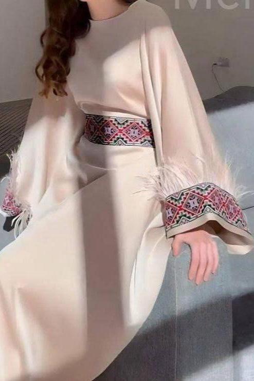 Ethnic Trim Kaftan-Beige