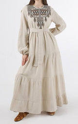 Front Embroidery Cotton Maxi (Beige)