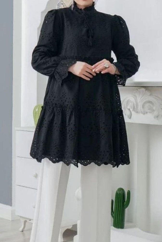 Cotton Eyelet Tunic (Black)