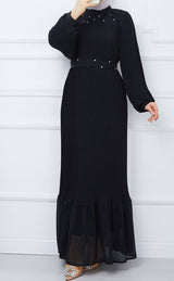 Embellished Pleated Chiffon Maxi (Black)