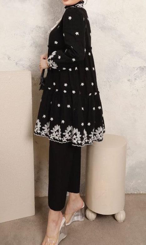 Black Embroidered Cotton Top