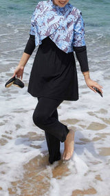 Elegant Burkini w Printed Overlay/Blue
