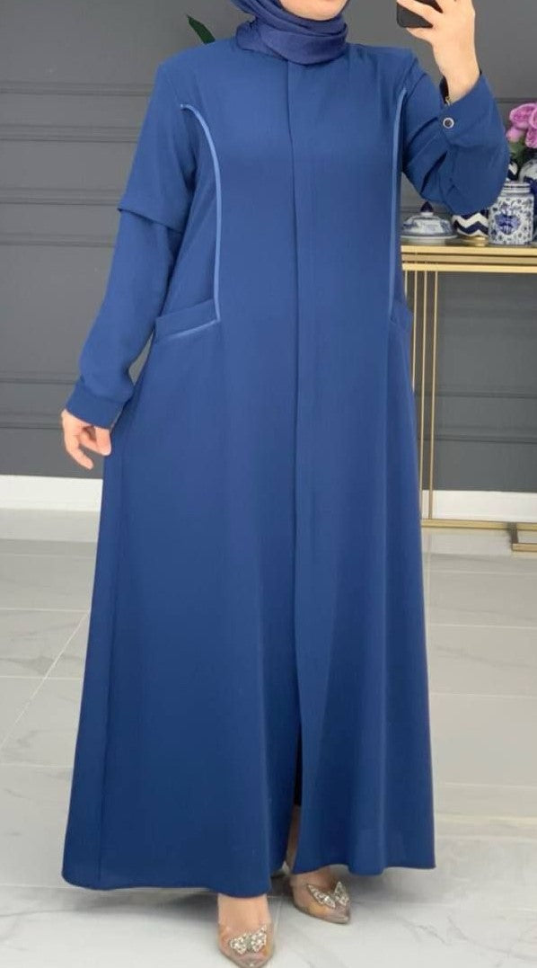 Dusky Blue Abaya w Front Pockets
