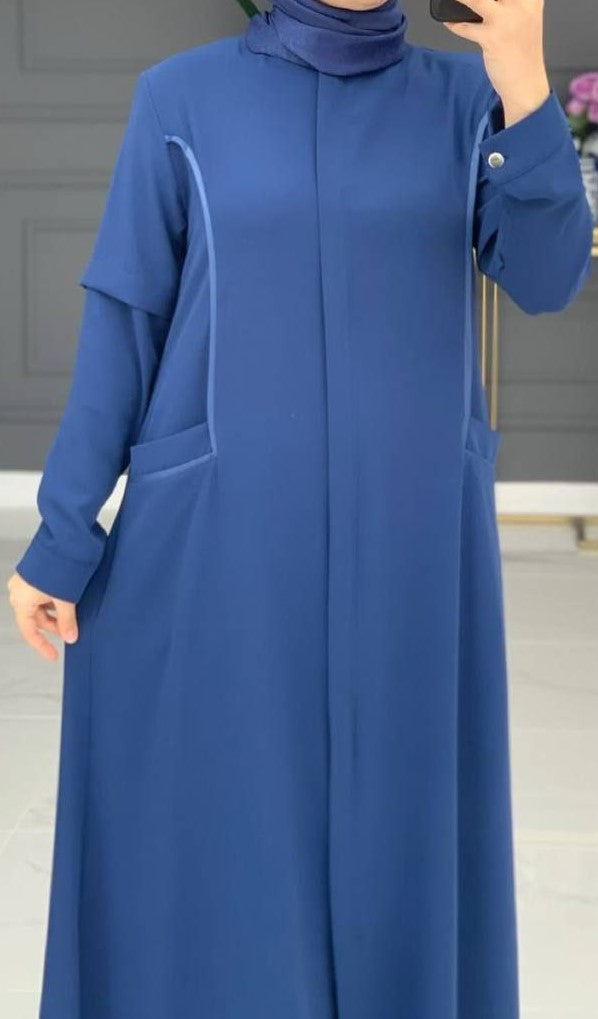 Dusky Blue Abaya w Front Pockets