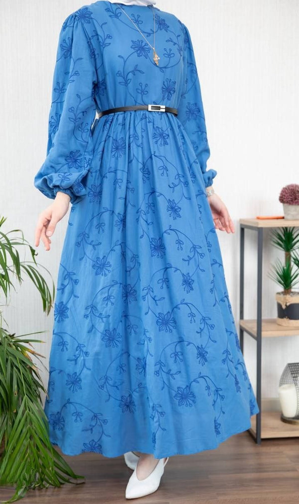 Cotton Embroidery Dress / Azure Blue
