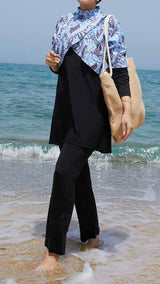 Elegant Burkini w Printed Overlay/Blue