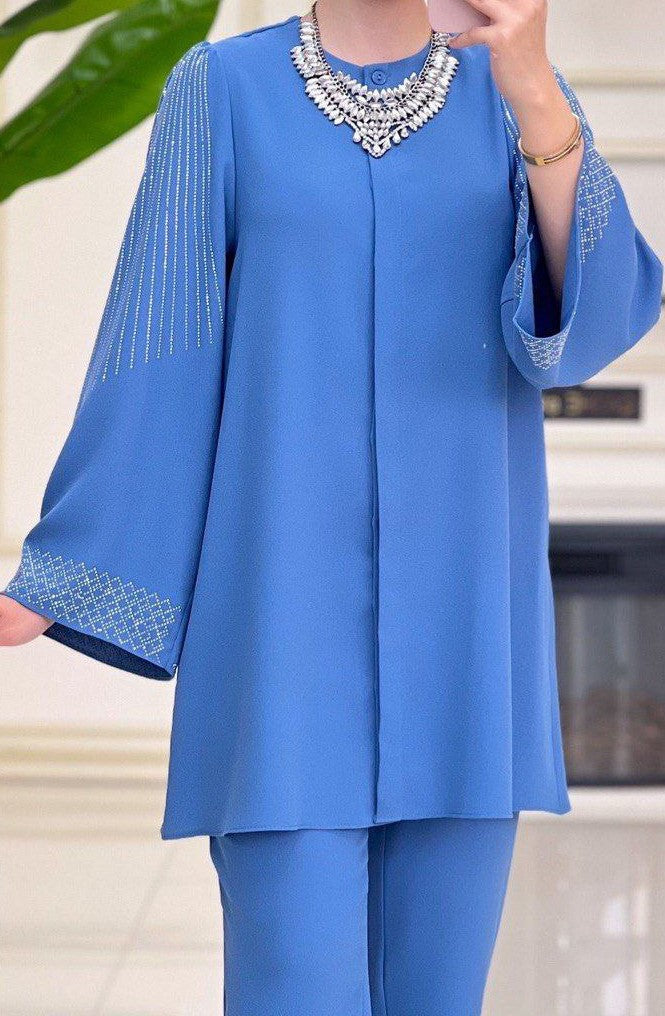 Chic Embellished Tunic Set (Azure)