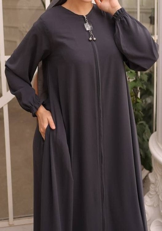 Smokey Grey Zipper Abaya (Turkey)