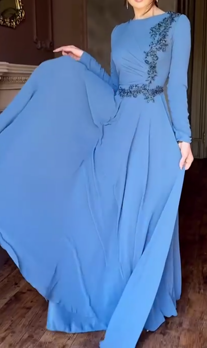 Blue chiffon gown best sale