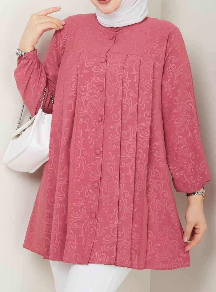 Embossed Pleated Tunic (Rouge)