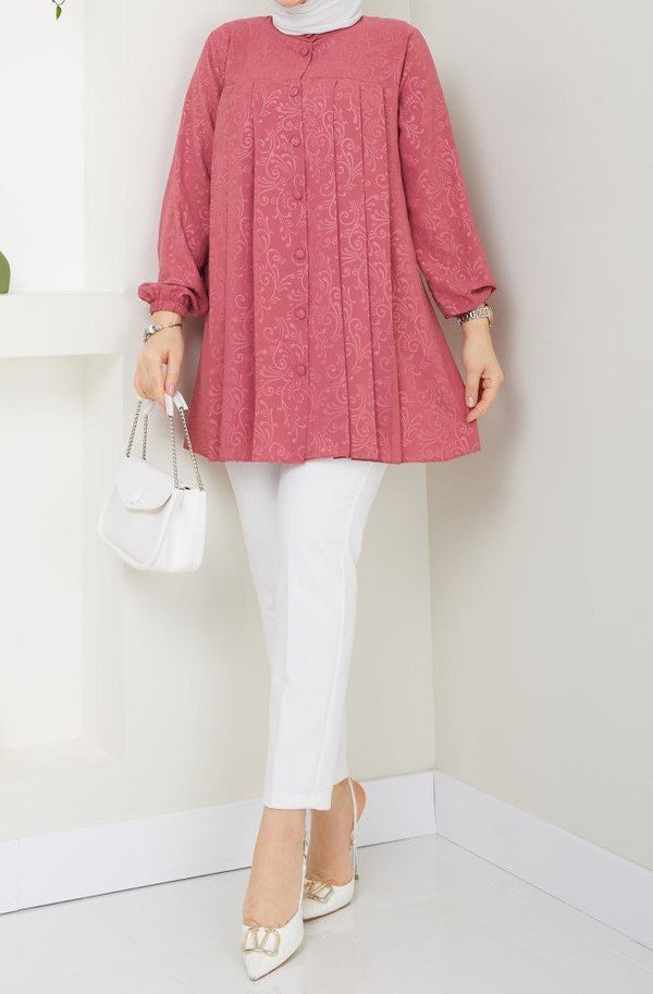 Embossed Pleated Tunic (Rouge)