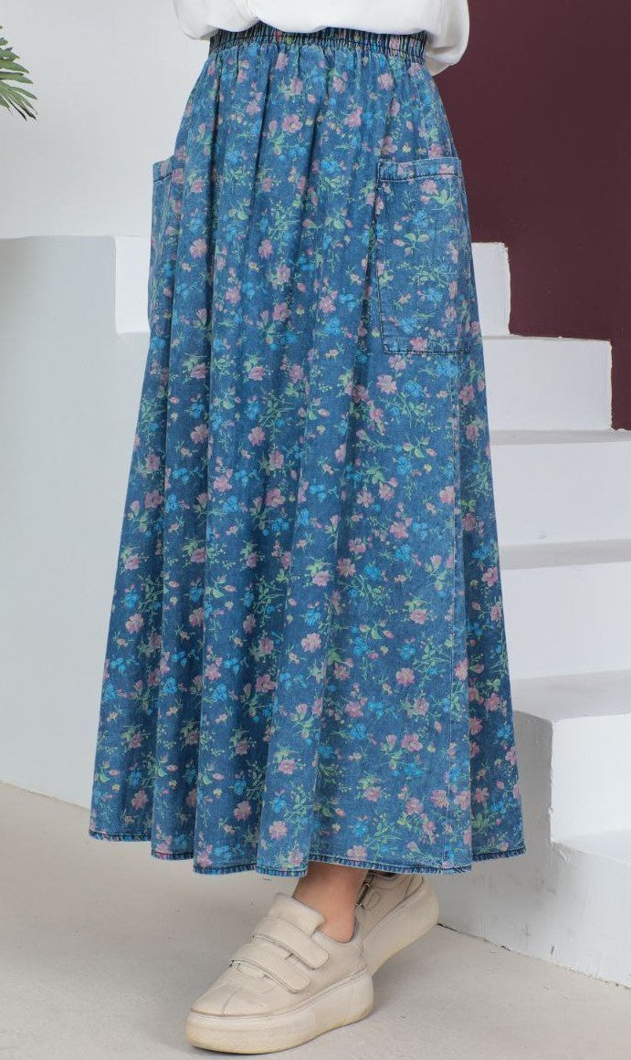 Floral Print Denim Skirt