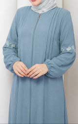 Pleated Zipper Abaya -Teal