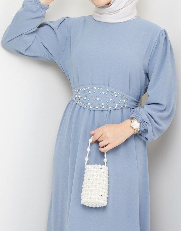 Dusky Blue Maxi with Beaded Belt