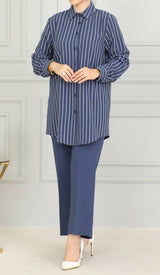 Chic Striped Tunic Set (Azure Blue)