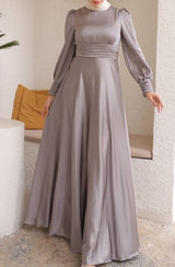 Shimmer Satin Silk Gown (Dusky Grey)