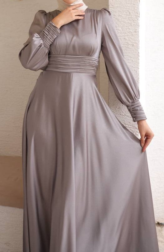 Shimmer Satin Silk Gown (Dusky Grey)