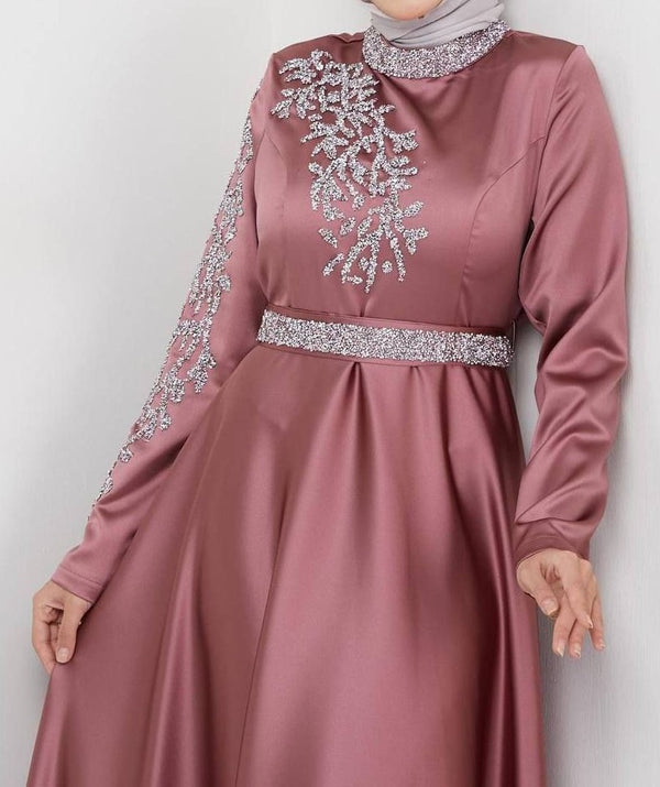 Embellished Satin Dress (Dusky Pink)