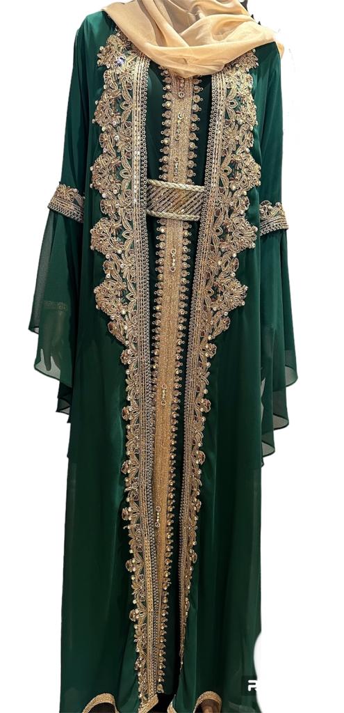 Chic Moroccan Style Kaftan-Emerald/Gold
