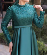 Satin Sequin Party Dress (Emerald)