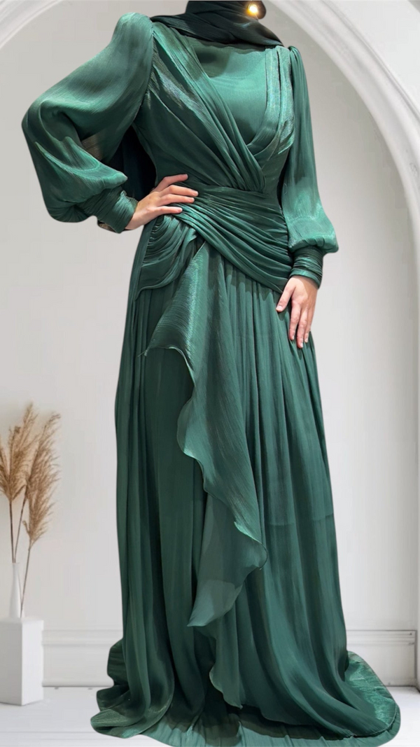 Shimmer Silk Drape Gown (Emerald)