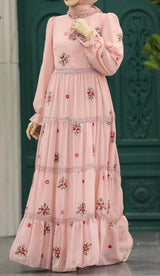 Floral Embroidery Chiffon Maxi (Pink)