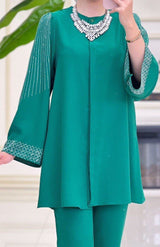 Chic Embellished Tunic Set (Jade Green)