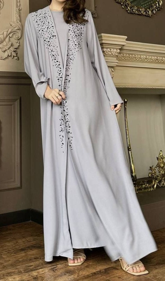 Adorned Abaya Set (Grey)