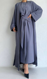 Chic Tie Abaya Set (Smokey Grey)