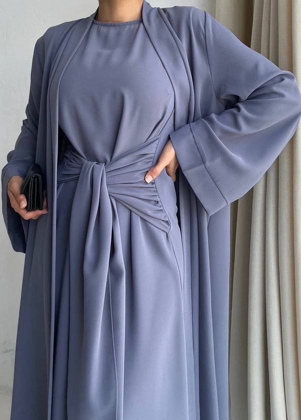 Chic Tie Abaya Set (Smokey Grey)