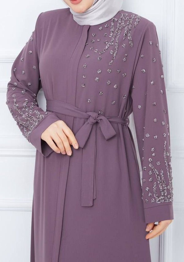 Chic Ornate Abaya (Dusky Mauve)