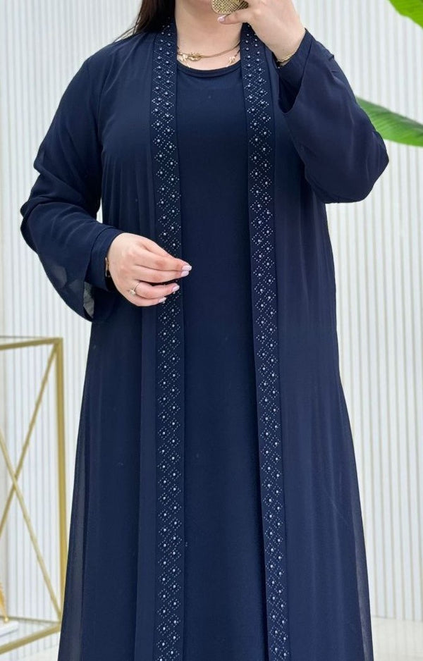 Elegant Rhinestone Abaya (Midnight Blue)