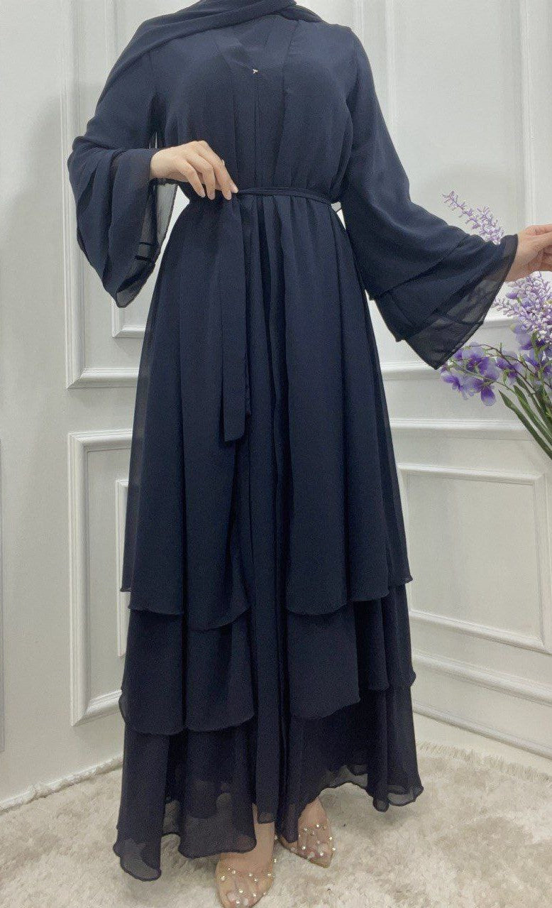 Midnight Blue Chiffon Abaya Set (Turkey)