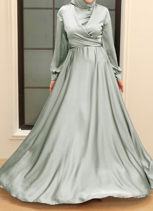 Tie-back Satin Silk Gown (Silver Grey)
