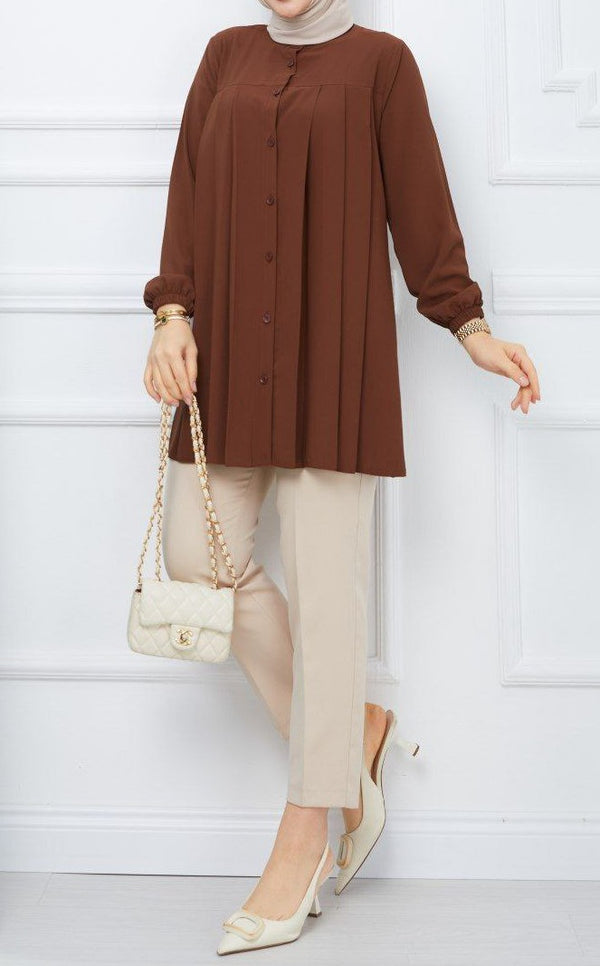 Casual Pleated Top (Brown)