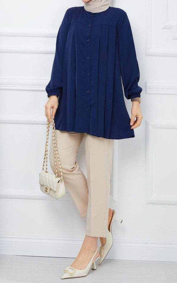 Casual Pleated Top (Midnight Blue)