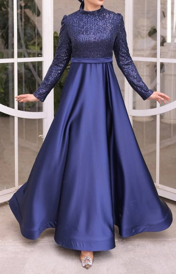 Satin Sequin Party Dress (Midnight Blue)