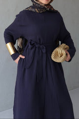 Trendy Long Top/Wide Pants Set-Navy
