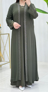 Elegant Rhinestone Abaya (Olive)