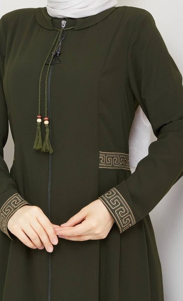 Classic Embroidery Abaya (Olive)