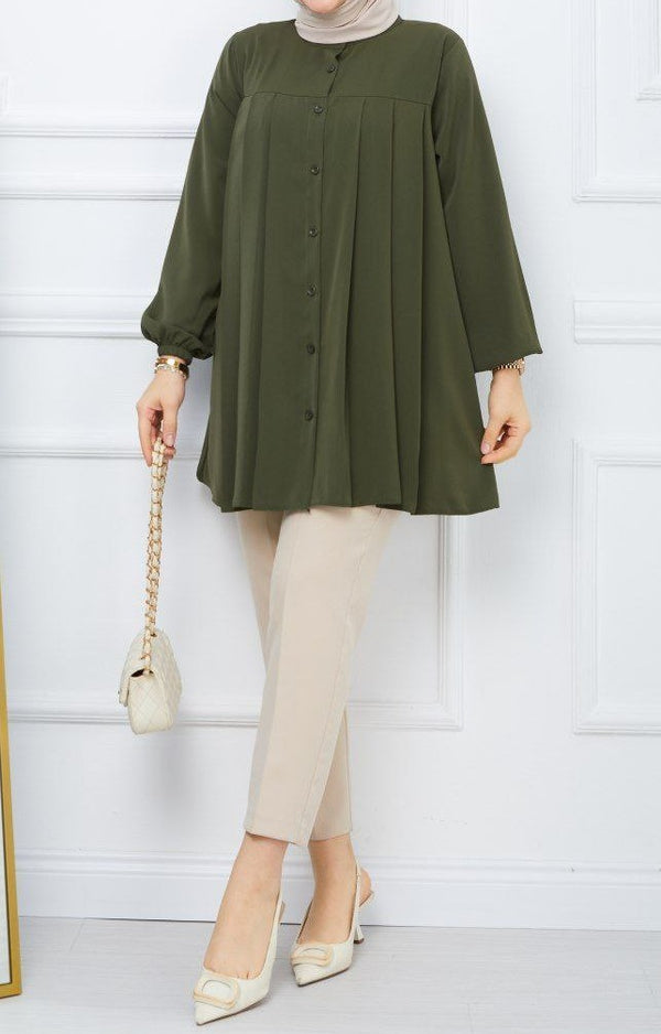 Casual Pleated Top (Olive)