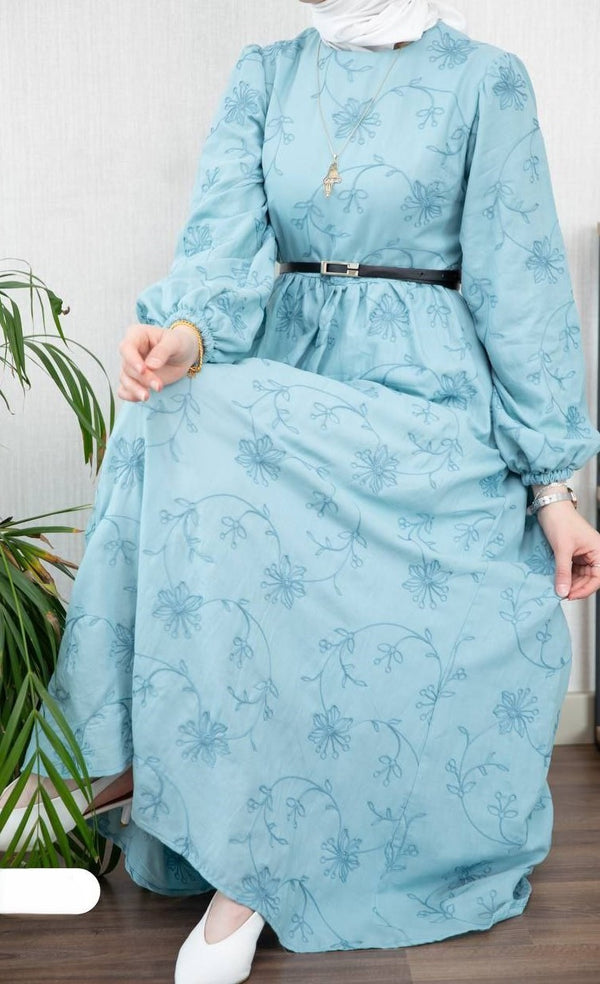 Cotton Embroidery Dress / Icy Blue