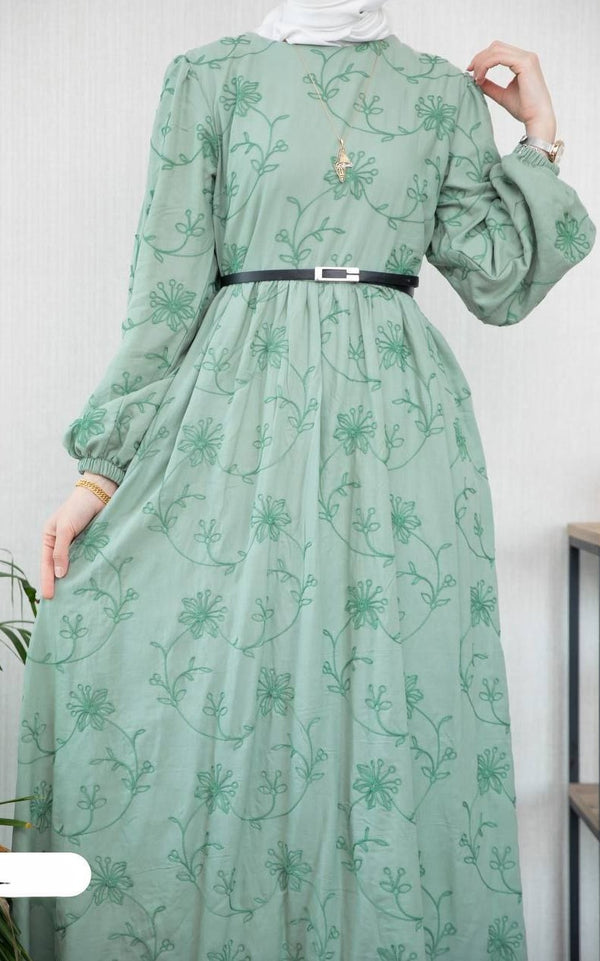 Cotton Embroidery Dress / Teal