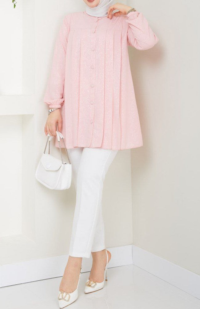 Embossed Pleated Tunic (Pink)