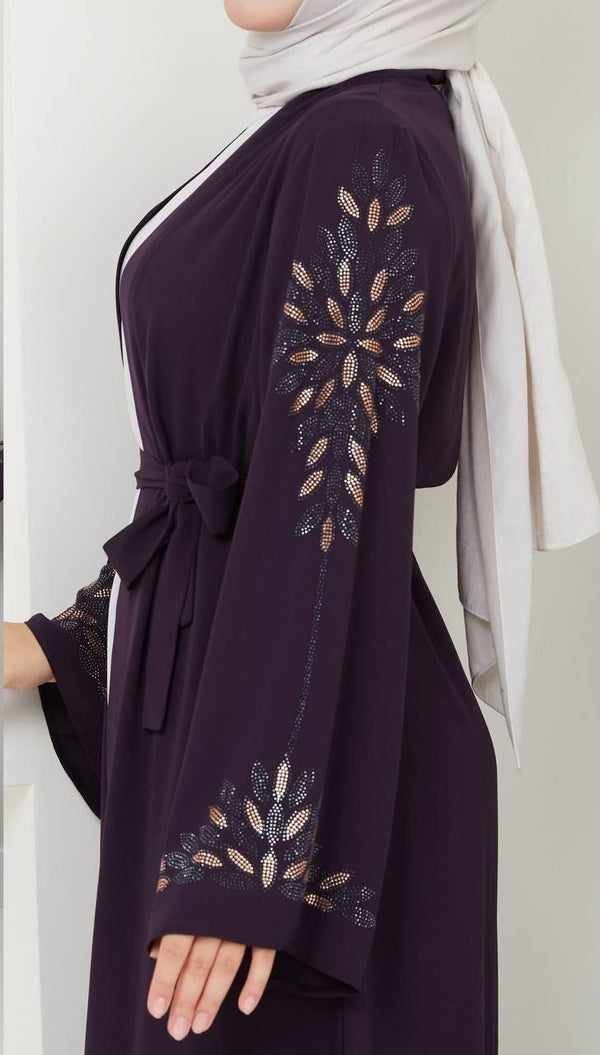 Deep Plum Crystal Abaya Set